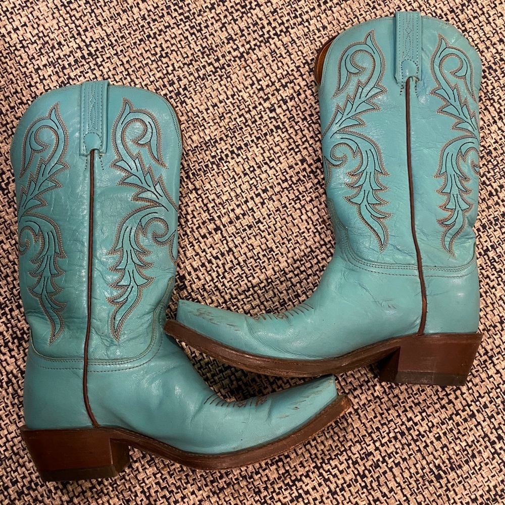 Lucchese 1883 blue teal western boot
